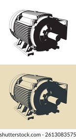 Electric motor stylized vector illustrations