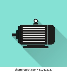 Electric motor vector icon with long shadow. Illustration isolated for graphic and web design.