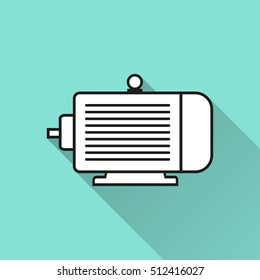 Electric motor vector icon with long shadow. Illustration isolated for graphic and web design.