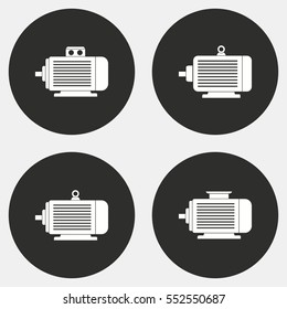 Electric motor vector icon. White illustration isolated on black background for graphic and web design.