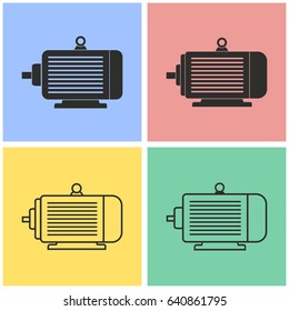 Electric motor vector icons set. Black illustration isolated for graphic and web design.