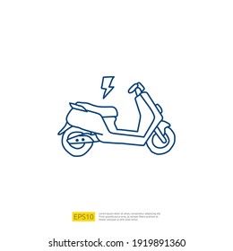 Electric Motorcycle Doodle Icon. Electrical Motorbike Concept Sign Symbol. Modern City Ecological Transport Vector Illustration