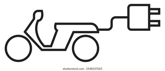 Electric motorcycle icon in outline and vector format.