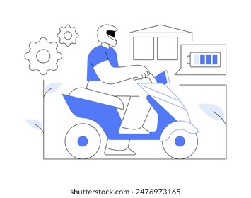 Ilustraciones vectoriales de dibujos animados aisladas de motocicleta eléctrica. Hombre sonriente montando motocicleta eléctrica, estilo de vida urbano, transporte urbano, transporte público, caricatura de Vector de vehículos modernos.