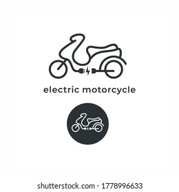 Electric Motorcycle Line Icon Electrical Cable Plug Charging Symbol