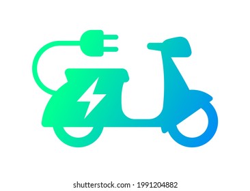 Electric motorcycle with plug pictogram icon symbol design, EV scooter hybrid vehicles charging point logotype, Eco vehicle concept, Vector illustration