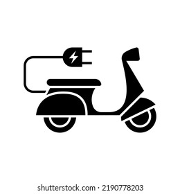 Electric Motorcycle With Plug Pictogram Icon Symbol Design, EV Scooter Hybrid Vehicles Charging Point Logotype, Eco Vehicle Concept, Vector Illustration