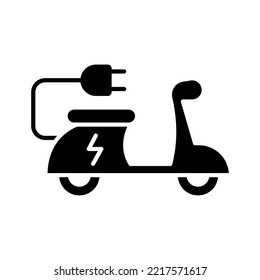 Electric motorcycle with plug pictogram icon symbol design, EV scooter hybrid vehicles charging point logotype, Eco vehicle concept, Vector illustration