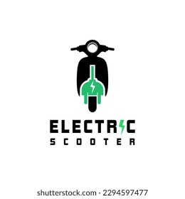 Electric motorcycle with plug pictogram icon symbol design, EV scooter hybrid vehicles charging point logotype