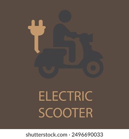 Motocicleta eléctrica con el diseño del símbolo del icono del pictograma del enchufe, logotipo híbrido del punto de carga de los vehículos de la vespa del VE, concepto del vehículo de Eco, Ilustración vectorial