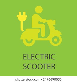 Motocicleta eléctrica con el diseño del símbolo del icono del pictograma del enchufe, logotipo híbrido del punto de carga de los vehículos de la vespa del VE, concepto del vehículo de Eco, Ilustración vectorial