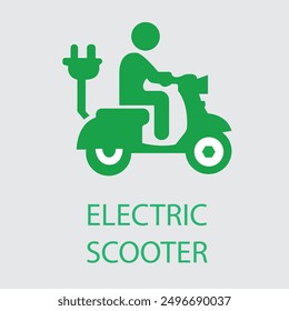 Motocicleta eléctrica con el diseño del símbolo del icono del pictograma del enchufe, logotipo híbrido del punto de carga de los vehículos de la vespa del VE, concepto del vehículo de Eco, Ilustración vectorial