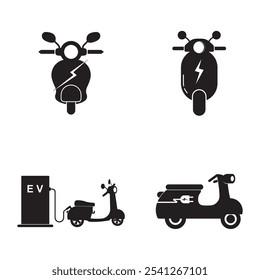 Electric motorcycle with plug pictogram icon symbol design, EV scooter hybrid vehicles charging point logotype