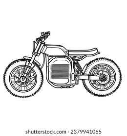 Electric motorcycle retro concept. Electric Vehicle (EV) hand drawn sketch, suitable for your custom electric motorcycle, outline vector illustration, side view, isolated with white background