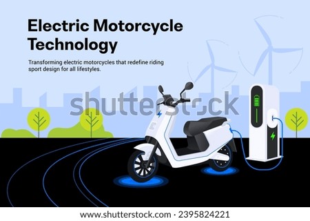 Electric Motorcycle Technology with charging station Illustration