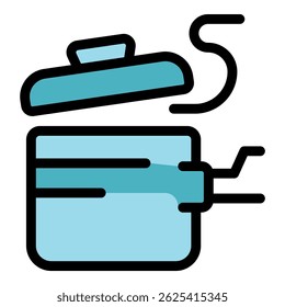 Electric multi cooker steaming hot food, kitchen appliance icon, vector illustration isolated on white background