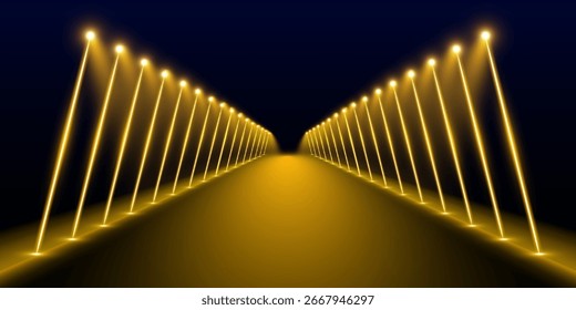 Elektrische Neonlinien im Tunnel der virtuellen Realität. Glühende Neonlinien erzeugen ein lebendiges Spektrum in einem abstrakten 3D-Tunnel. Die rosa und blauen Farben bilden ein quadratisches Portal, das ins Unbekannte führt.	

