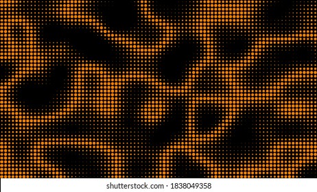 Electric neon waves filling the ether. Shimmering dots forming a pattern of smooth lines, bumps and depressions. Acid vector background for music album.