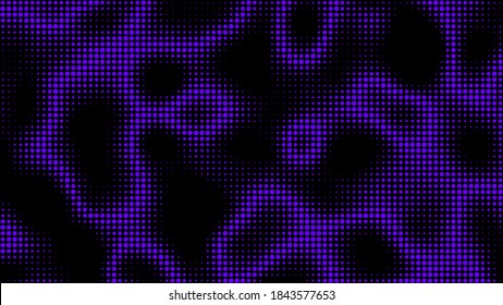 Electric neon waves filling the ether. Shimmering dots forming a pattern of smooth lines, bumps and depressions. Acid vector background for music album.