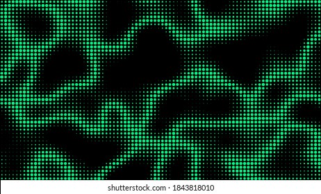 Electric neon waves filling the ether. Shimmering dots forming a pattern of smooth lines, bumps and depressions. Acid vector background for music album.
