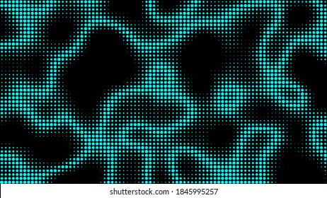 Electric neon waves filling the ether. Shimmering dots forming a pattern of smooth lines, bumps and depressions. Acid vector background for music album.