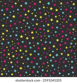 Electric Night, Charcoal Gray and Neon Pink Starry Pattern with Vibrant Cyan Highlights