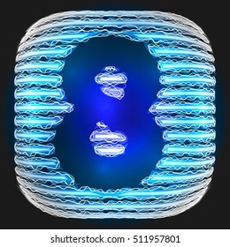 Electric number 8. Interlaced lightning font with blue letters on black
