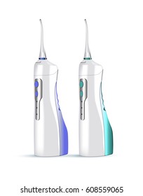 Electric Oral Irrigator. Vector illustration of realistic Portable Water Pick Flosser on white background.