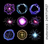 electric orb set cartoon. energy effect, ball lightning, magic circle electric orb sign. isolated symbol vector illustration