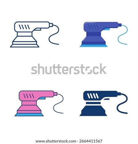 Electric orbital sander flat and line icon set. Sanding machine, woodworking tool. Vector illustration