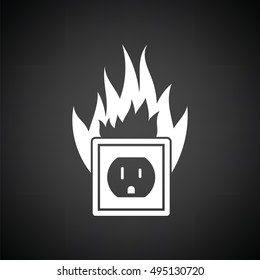 Electric outlet fire icon. Black background with white. Vector illustration.