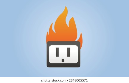 Electric outlet fire icon.on blue background.Vector Design Illustration.