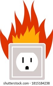 Electric Outlet Fire Icon. Flat Color Design. Vector Illustration.