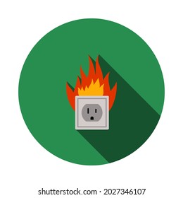 Electric Outlet Fire Icon. Flat Circle Stencil Design With Long Shadow. Vector Illustration.