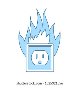 Electric Outlet Fire Icon. Thin Line With Blue Fill Design. Vector Illustration.