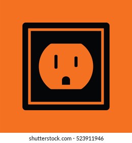 Electric outlet icon. Orange background with black. Vector illustration.