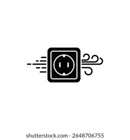 Electric outlet icon surrounded by wind lines for renewable energy