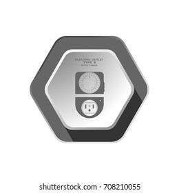 Electric outlet with mechanical timer type B with ring switch silhouette vector icon with shadow on the hexagon background.
