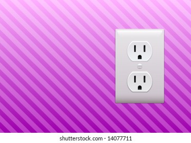 Electric outlet on pink stripe wallpaper background