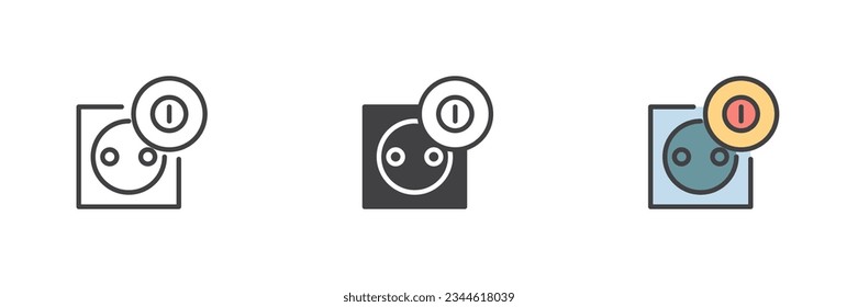 Electric outlet power different style icon set. Line, glyph and filled outline colorful version, outline and filled vector sign. Symbol, logo illustration. Vector graphics