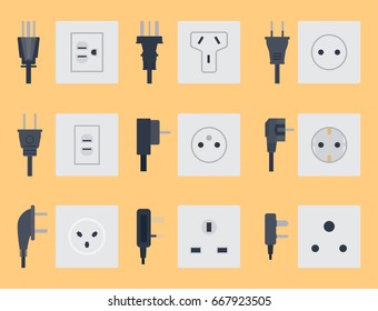 Electric outlet vector illustration energy socket electrical outlets plugs european appliance interior icon.