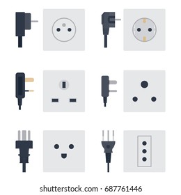 Electric outlet vector illustration energy socket electrical outlets plugs european appliance interior icon.