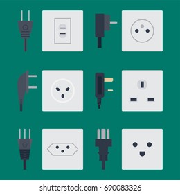 Electric outlet vector illustration energy socket electrical outlets plugs european appliance interior icon.