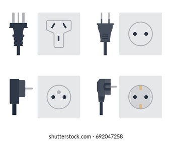 Electric outlet vector illustration energy socket electrical outlets plugs european appliance interior icon.