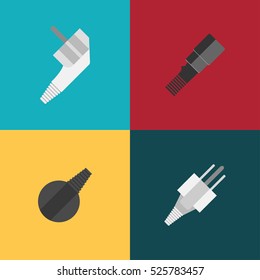 Electric outlets vector icons set with shadow on the different color background.