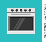 Electric oven flat vector illustration on a blue background
