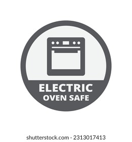 Etiqueta vectorial de círculo seguro de horno eléctrico. Pegatina para ollas, sartenes y platos.