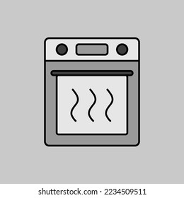 Electric oven vector kitchen grayscale icon. Graph symbol for cooking web site design, logo, app, UI