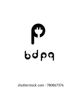 electric p font logo flat vector template