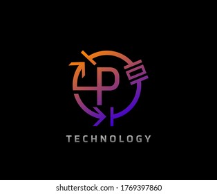 Electric P Letter Icon Design With Circle Shape and Electrical Engineering Component Symbol.